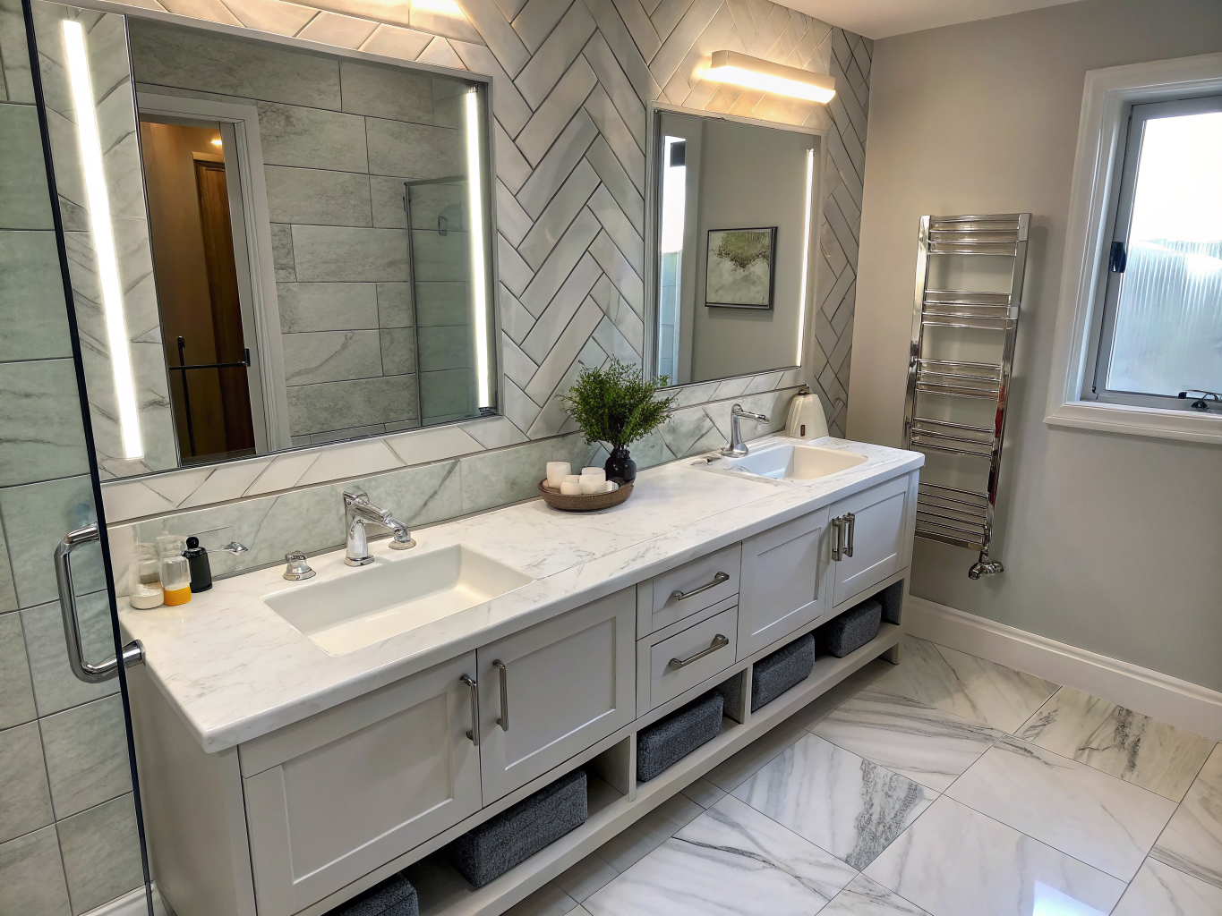 Modern bathroom vanity and plumbing hardware installation