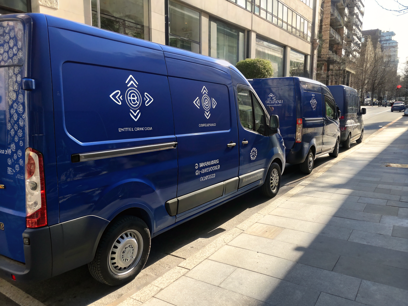 Fleet of organized service vans with branded livery
